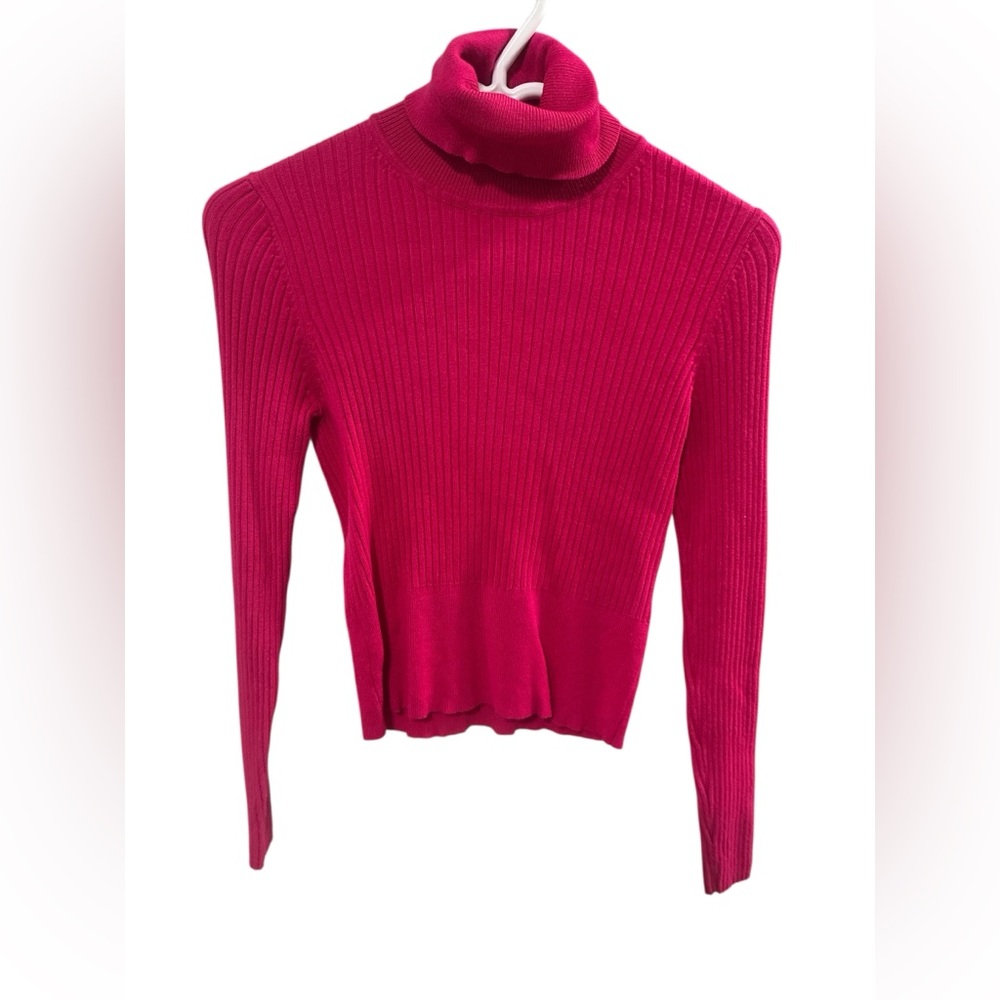 Zara Vibrant Pink Ribbed Turtleneck Sweater